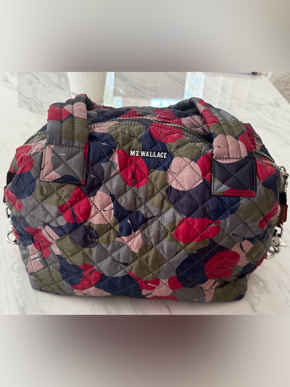 MZ Wallace Quilted Sutton Crossbody  Bag in Camo Print (Red, Navy, Olive, Pink)